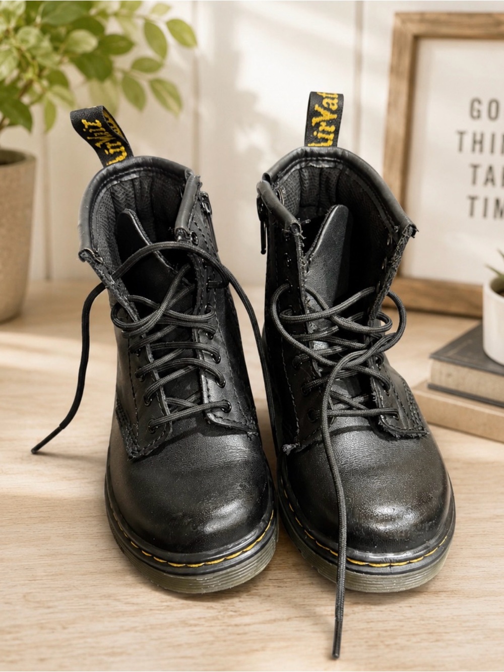 Black Leather Combat Boots - Lace-Up/ side zip toddler boots size 9